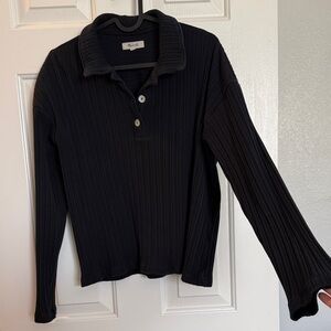 Madewell Black Ribbed Long-Sleeve Polo